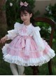 Pink Cute Princess Fluffy Bowknots Puff Sleeves White Ruffles Floral Lace Kids Sweet Lolita Long Sleeves Dress