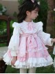 Pink Cute Princess Fluffy Bowknots Puff Sleeves White Ruffles Floral Lace Kids Sweet Lolita Long Sleeves Dress