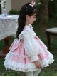 Pink Cute Princess Fluffy Bowknots Puff Sleeves White Ruffles Floral Lace Kids Sweet Lolita Long Sleeves Dress