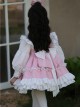 Pink Cute Princess Fluffy Bowknots Puff Sleeves White Ruffles Floral Lace Kids Sweet Lolita Long Sleeves Dress