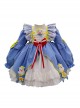 Autumn Winter Blue Cartoon Cute Three Dimensional Doll Flower Decoration Embroidered Duckling Sweet Lolita Kids Long Sleeves Dress