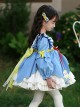 Autumn Winter Blue Cartoon Cute Three Dimensional Doll Flower Decoration Embroidered Duckling Sweet Lolita Kids Long Sleeves Dress