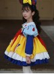 Autumn Winter Blue Yellow Snow White Princess Red Apple Print Bowknot Cosplay Sweet Lolita Kids Long Sleeves Dress