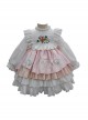 Autumn Winter Pink Floral Embroidery Heart Pattern Pink Plaid Bowknot Ruffle Sweet Lolita Kids Long Sleeves Dress