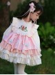 Autumn Winter Pink Floral Embroidery Heart Pattern Pink Plaid Bowknot Ruffle Sweet Lolita Kids Long Sleeves Dress