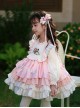 Autumn Winter Pink Floral Embroidery Heart Pattern Pink Plaid Bowknot Ruffle Sweet Lolita Kids Long Sleeves Dress