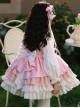 Autumn Winter Pink Floral Embroidery Heart Pattern Pink Plaid Bowknot Ruffle Sweet Lolita Kids Long Sleeves Dress