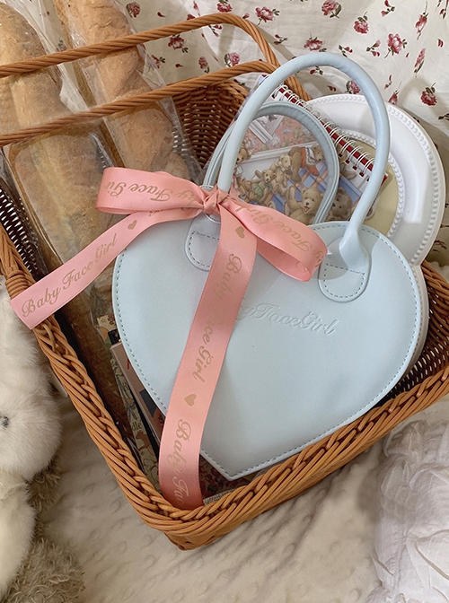 Little Loving Heart series Cute Delicate heart shape Polarized pink Ribbon Crossbody Sweet Lolita PU Handbag