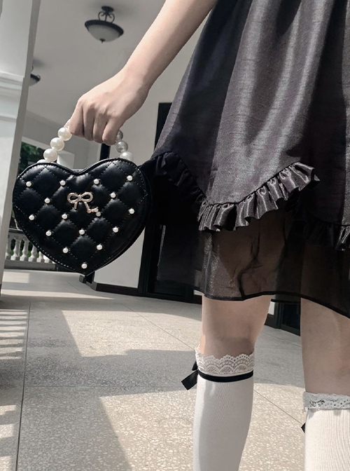 Little Wish Series Mini Delicate Polarized Pearl  Small Diamond Bowknot Argyle Pattern Crossbody Sweet Lolita PU Handbag