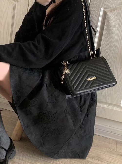 Love Treasure Series Girly Elegant Striped Daily Commute Pendant Classic Lolita PU Crossbody Chain Bag