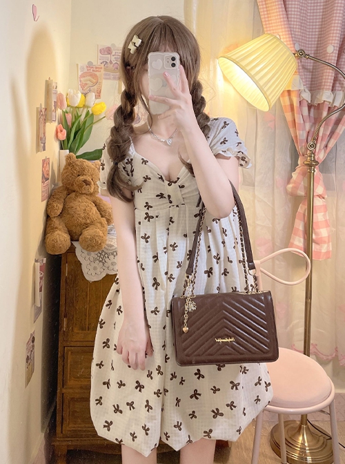 Love Treasure Series Girly Elegant Striped Daily Commute Pendant Classic Lolita PU Crossbody Chain Bag