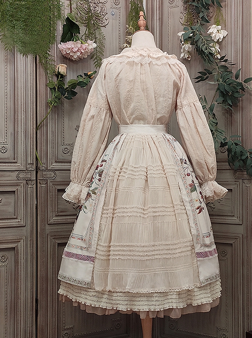 Abundance Hymn Series Autumn Apricot Bavarian Style Loose Lantern Sleeves Cotton Embroidery Ruffle Collar Bowknots Classic Lolita Long Sleeves Shirt