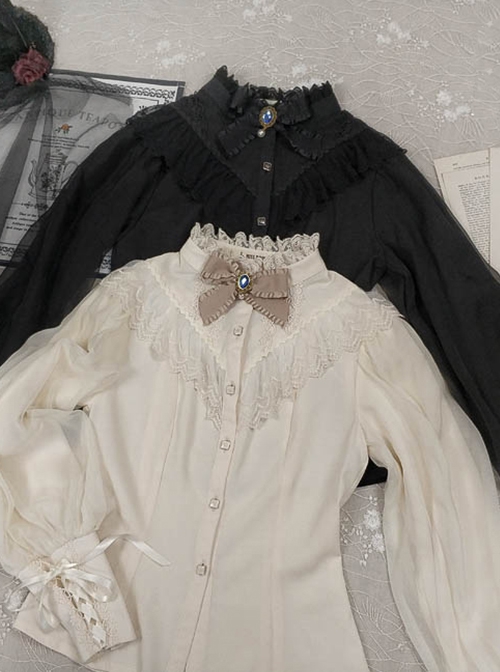 Rose Humanoid Series Vintage Elegant Chiffon Lace Ruffles Bowknot Tie Leg Of Mutton Sleeves Classic Lolita Long Sleeves Shirt