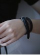 Gothic Punk Dark Style Black Double Layers Simple Daily Exquisite Imitate Leather Wrist Strap