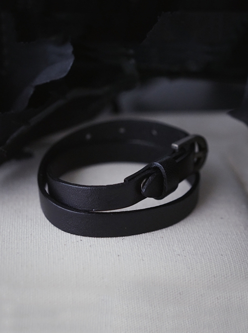 Gothic Punk Dark Style Black Double Layers Simple Daily Exquisite Imitate Leather Wrist Strap
