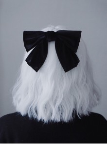 Pure Black Dark Style Simple Stylish Retro Velvet Hairpin Gothic Lolita Big Bowknot Top Clip