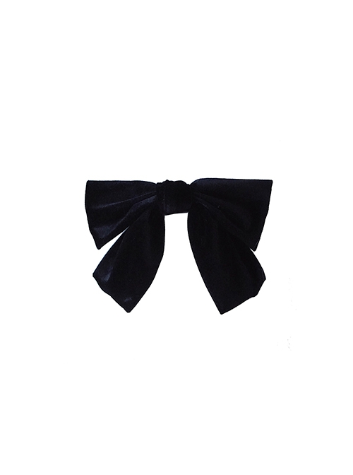 Pure Black Dark Style Simple Stylish Retro Velvet Hairpin Gothic Lolita Big Bowknot Top Clip