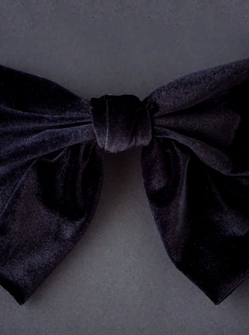 Pure Black Dark Style Simple Stylish Retro Velvet Hairpin Gothic Lolita Big Bowknot Top Clip