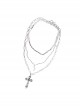 Dark Gothic Punk Style Silver Metal Three Layer Cross Moon Element Sweater Chain Necklace