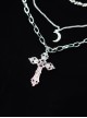 Dark Gothic Punk Style Silver Metal Three Layer Cross Moon Element Sweater Chain Necklace