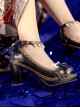 Handmade Versatile Exquisite Gorgeous Pearl Lace Bowknots Golden Wire Metal Accessories Thick High Heel Classic Lolita Shoes