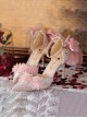 Flesh Pink Sweet Gorgeous Lace Tulle Bowknot Pearl Flowers Pointed Toe Thin High Heel Sweet Lolita Shoes