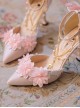 Flesh Pink Sweet Gorgeous Lace Tulle Bowknot Pearl Flowers Pointed Toe Thin High Heel Sweet Lolita Shoes