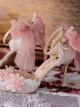 Flesh Pink Sweet Gorgeous Lace Tulle Bowknot Pearl Flowers Pointed Toe Thin High Heel Sweet Lolita Shoes