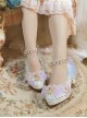 White Gorgeous Tea Party Versatile Rainbow Flower Lace Bowknots Pearl Thick Heel Wedding Sweet Lolita Shoes