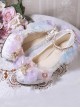 White Gorgeous Tea Party Versatile Rainbow Flower Lace Bowknots Pearl Thick Heel Wedding Sweet Lolita Shoes