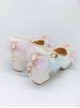 White Gorgeous Tea Party Versatile Rainbow Flower Lace Bowknots Pearl Thick Heel Wedding Sweet Lolita Shoes