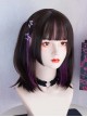 Black Brown Cute Sweet Cool Landmine Purple Hanging Ear Dyed Flat Cut Sideburns Neat Bangs Sweet Lolita Short Straight Wig