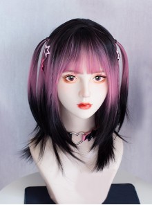 Black Pink Gradient Dye Landmine Sweet Cool Girl Millennium Hottie Y2K Sweet Lolita Long Straight Wig