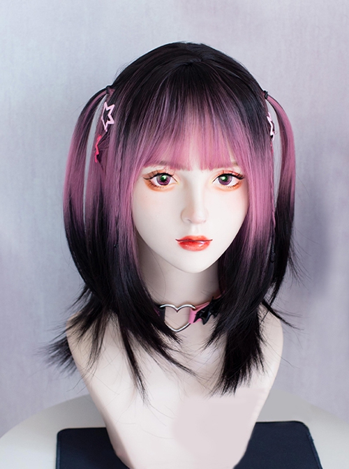 Black Pink Gradient Dye Landmine Sweet Cool Girl Millennium Hottie Y2K Sweet Lolita Long Straight Wig