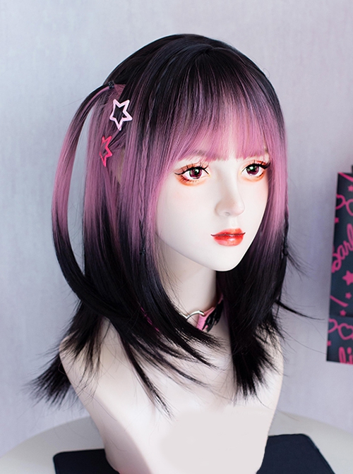 Black Pink Gradient Dye Landmine Sweet Cool Girl Millennium Hottie Y2K Sweet Lolita Long Straight Wig