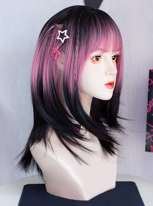 Black Pink Gradient Dye Landmine Sweet Cool Girl Millennium Hottie Y2K Sweet Lolita Long Straight Wig