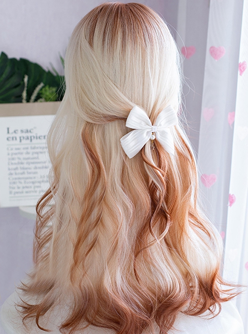 Beige Golden Brown Gradient Occident Subculture Daily Fluffy Neat Bangs Sweet Lolita Long Curly Wig