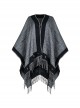 Autumn Winter Steampunk Style Grey Double Sides Thickened Imitation Wool Bronze Metal Buttons Warm Tassel Coat Shawl