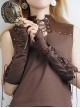 Steampunk Style Brown Western Fantasy Vintage Binding Band Bowknot Bronze Metal Buckle Half Finger Sleeves Gloves