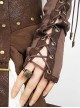 Steampunk Style Brown Western Fantasy Vintage Binding Band Bowknot Bronze Metal Buckle Half Finger Sleeves Gloves