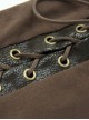 Steampunk Style Brown Western Fantasy Vintage Binding Band Bowknot Bronze Metal Buckle Half Finger Sleeves Gloves