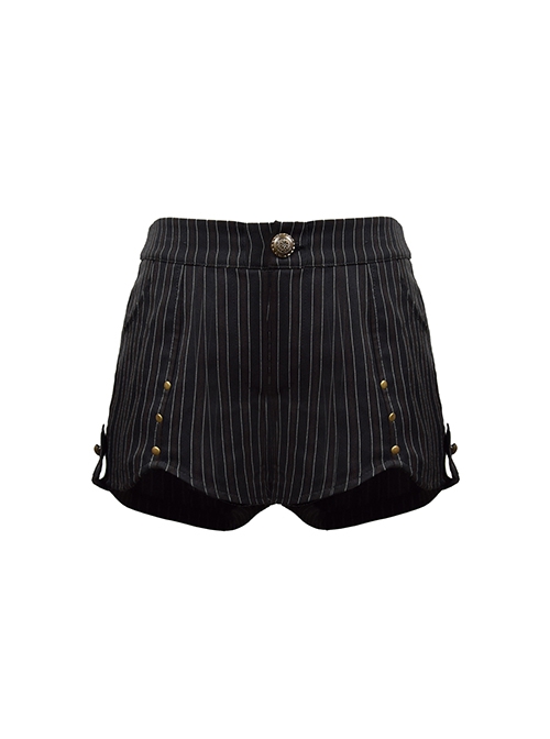 Black Steampunk Style White Thin Striped Copper Rivets Low Waist Summer Cool Concise Street Hot Short Pants