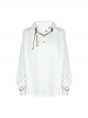 Retro Pirate Style Steampunk Bronze Chain Button White Chiffon Dropped Shoulders Loose Pointed Collar Long Sleeves Shirt