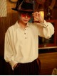 Retro Pirate Style Steampunk Bronze Chain Button White Chiffon Dropped Shoulders Loose Pointed Collar Long Sleeves Shirt