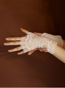 Summer Double Side Retro Grace White Hollow Lace Texture Wedding Bridal Accessories Thin Half Finger Gloves