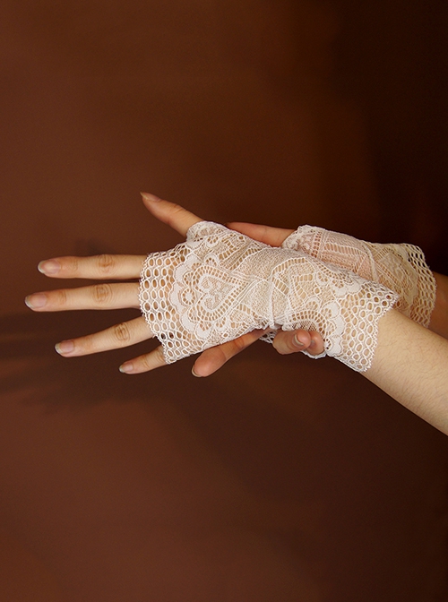 Summer Double Side Retro Grace White Hollow Lace Texture Wedding Bridal Accessories Thin Half Finger Gloves