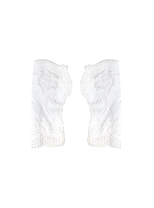 Summer Double Side Retro Grace White Hollow Lace Texture Wedding Bridal Accessories Thin Half Finger Gloves