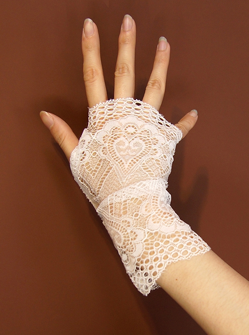 Summer Double Side Retro Grace White Hollow Lace Texture Wedding Bridal Accessories Thin Half Finger Gloves