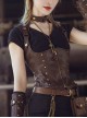 Brown Steampunk Leather Chest Cutout Copper Alloy Rivets Button Girdle Slim Fit Supporting Fishbone Waistcoat Vest