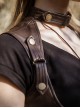 Brown Steampunk Leather Chest Cutout Copper Alloy Rivets Button Girdle Slim Fit Supporting Fishbone Waistcoat Vest